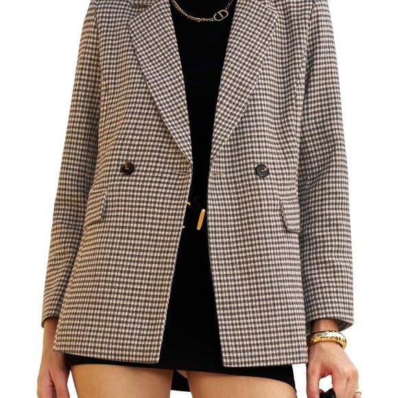 Oversized Boyfriend Blazer Plaid Tweed Jacket Fully Lined Work Office Coat